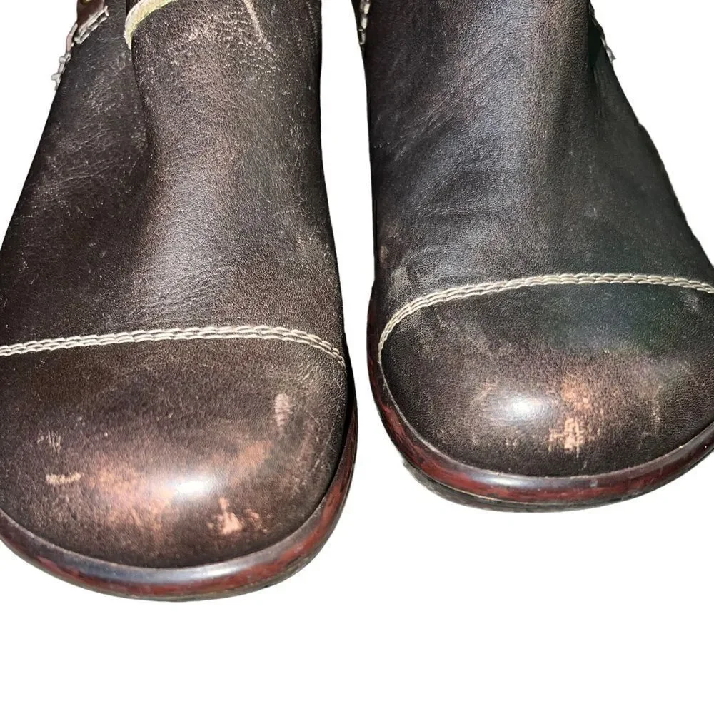 Jambu‎ brown leather block heel and side zip booties women's size 7.5